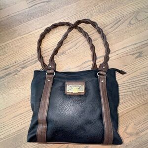 Rosetti Black and Brown Shoulder Bag with Braided Handles